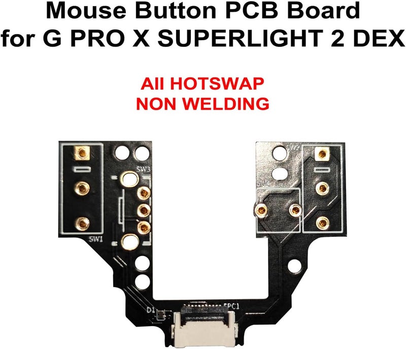 Hokeyio Hot-Swap Micro Switch PCB Kit for Logitech G Pro X Superlight 2 DEX GPW4 Mice – ENIG Gold Pads, 6-Claw Clamps | Fix Double-Click & Customize Clicks - Image 2